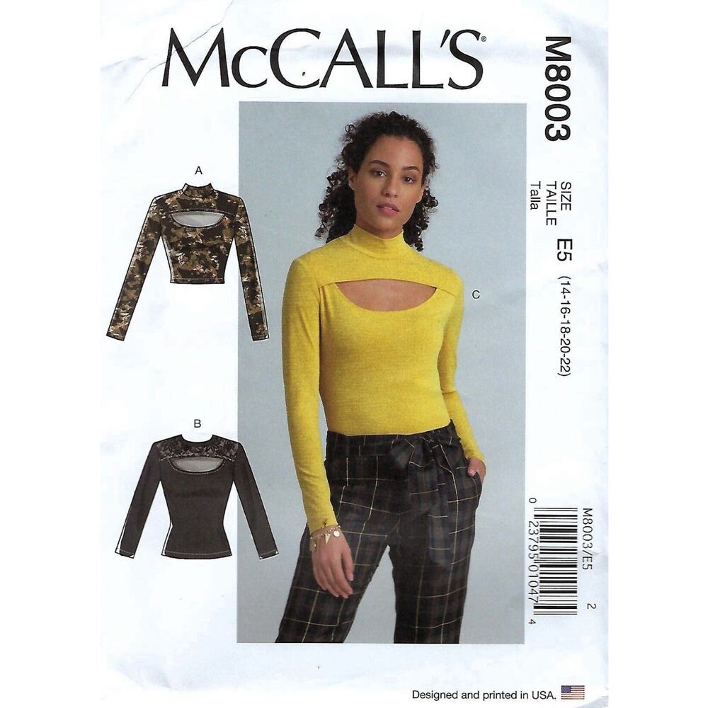 McCall’s M8003 Size A5 6-14 Uncut Misses Top Pullover New